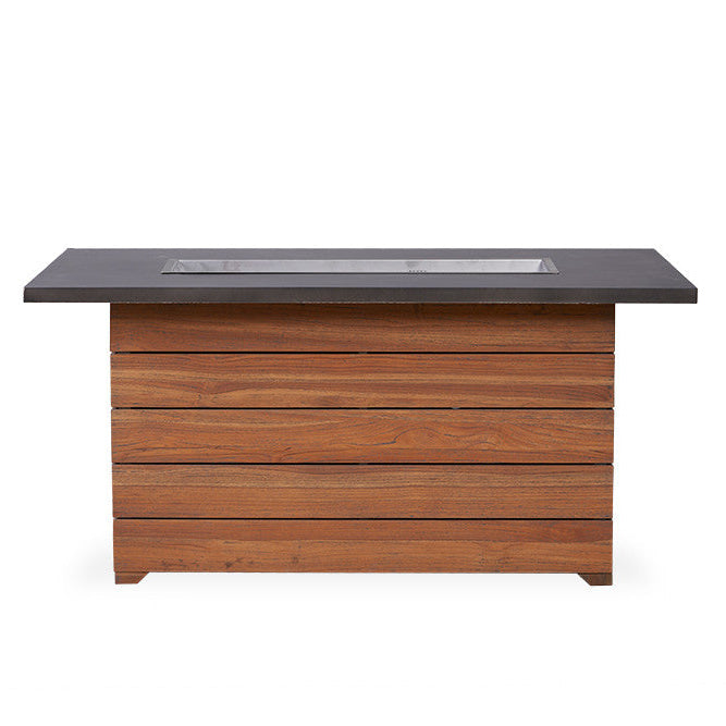 Lloyd Flanders Teak Outdoor 50" Rectangular Fire Table with Faux Concrete Top