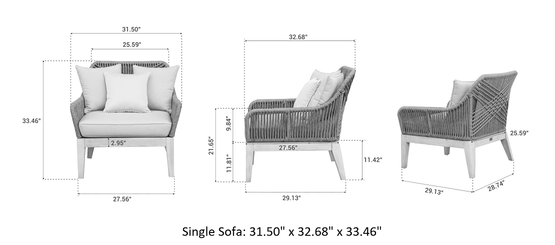 OUTSY Solana single sofa dimensions