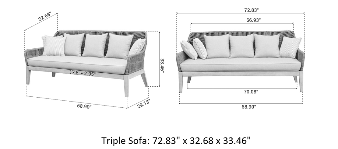 OUTSY Solana triple sofa dimensions